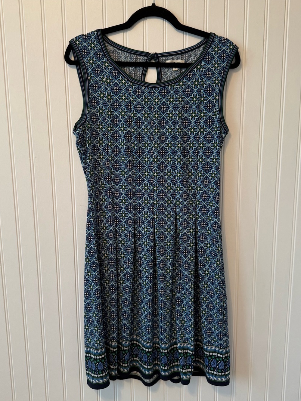 Max Studio Knit Dress Tank A-line Geometric Print Casual Chic Summer Blue L